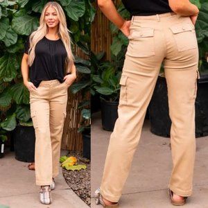 JUDY BLUE Khaki Cargo Straight leg Pants STYLE# JB88633 Size 7/28